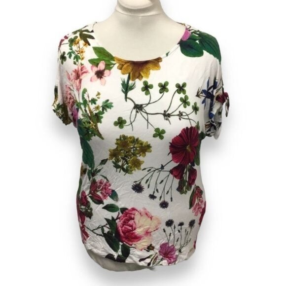 Calvin Klein Women’s Cold Shoulder Floral Top, White Floral, size S - Picture 1 of 8